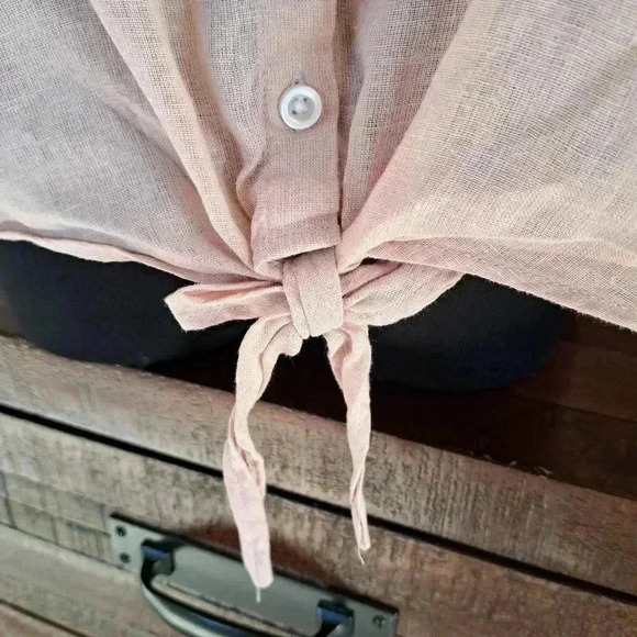 NWT Jachs Girlfriend Short Sleeved Linen Blend Blouse Small Pink Lightweight Top - Picture 9 of 14
